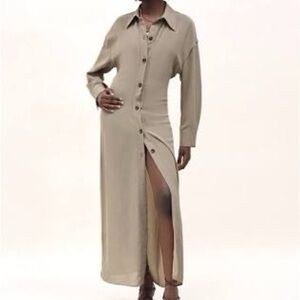 Elegant Tan Button-Down Maxi Dress